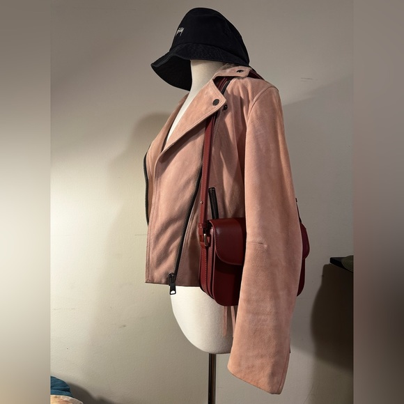 All Saints Suede Dalby Biker Jacket Pink - Picture 3 of 12